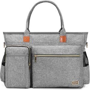 Grey Middle Size Computer Messenger Laptop Tote with 15.6'' Padded Laptop Sleeve